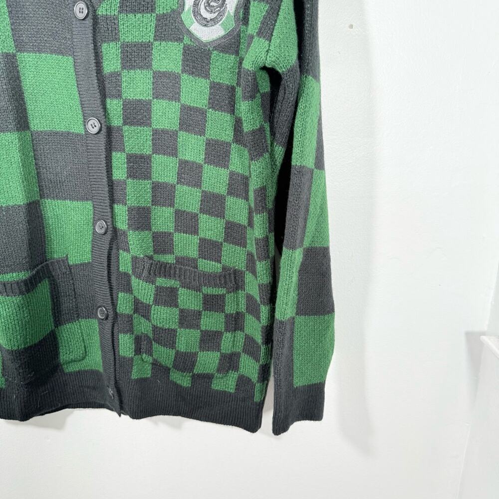 Warner Bros Harry Potter Slytherin Green Black Checkered Sweater Cardigan XS - Picture 6 of 12